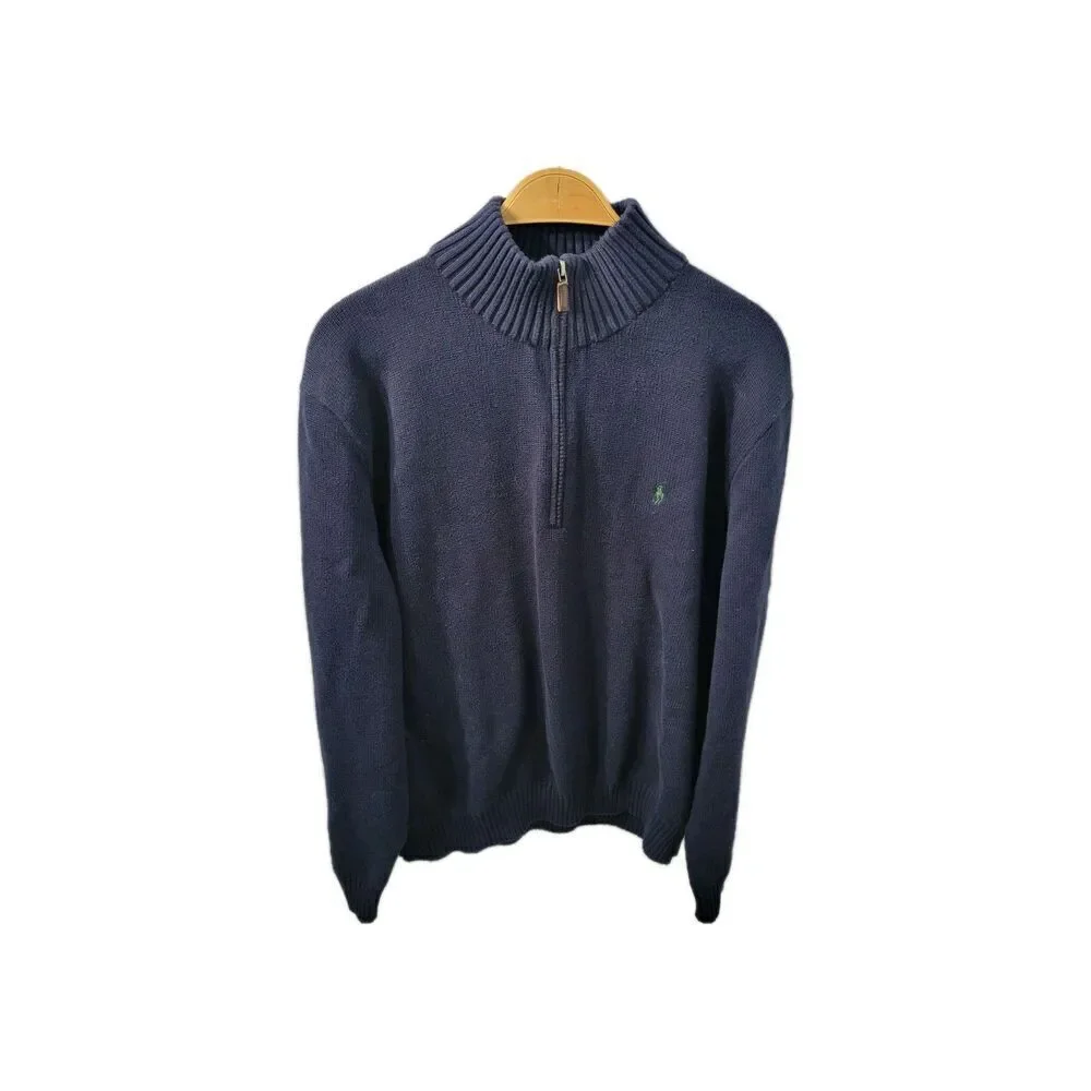 polo ralph lauren mens 1/4 zip Blue Cotton Pullover Sweater Size XXL